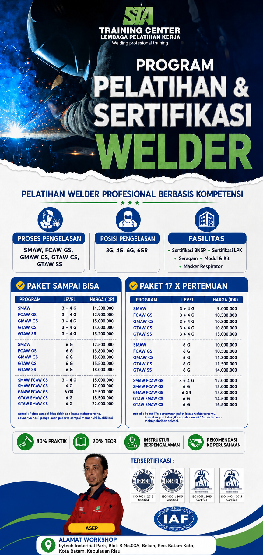 Brosur program pelatihan dan sertifikasi welder STA